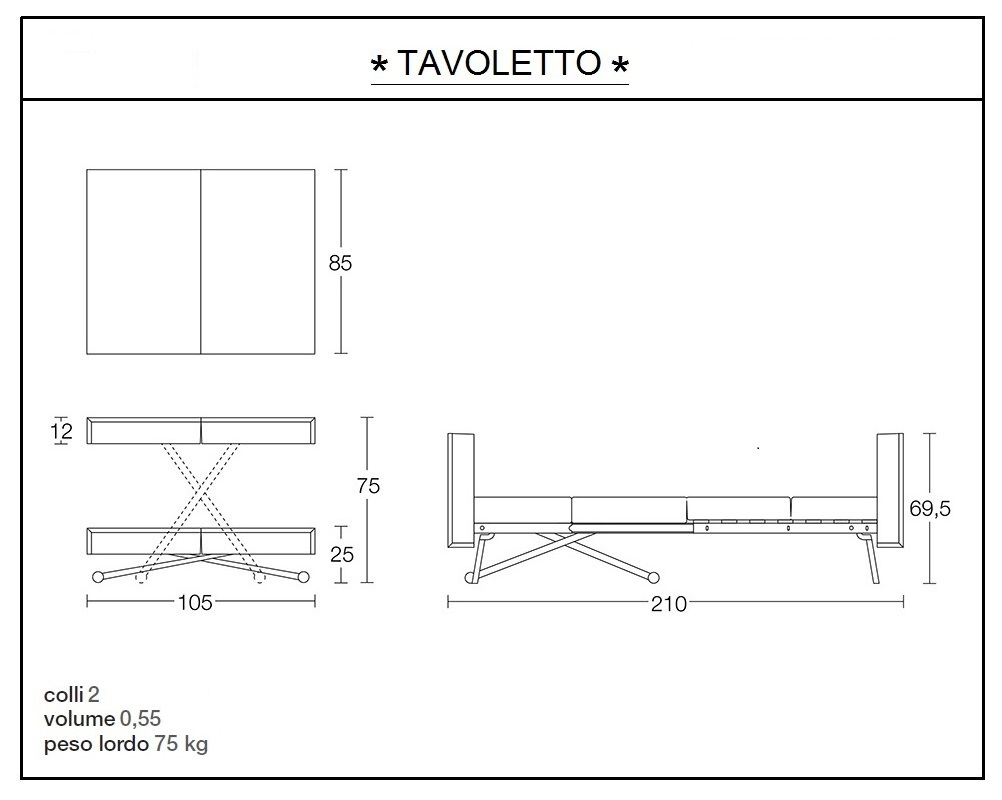 scheda tecnica tavolino trasformabile tavoletto