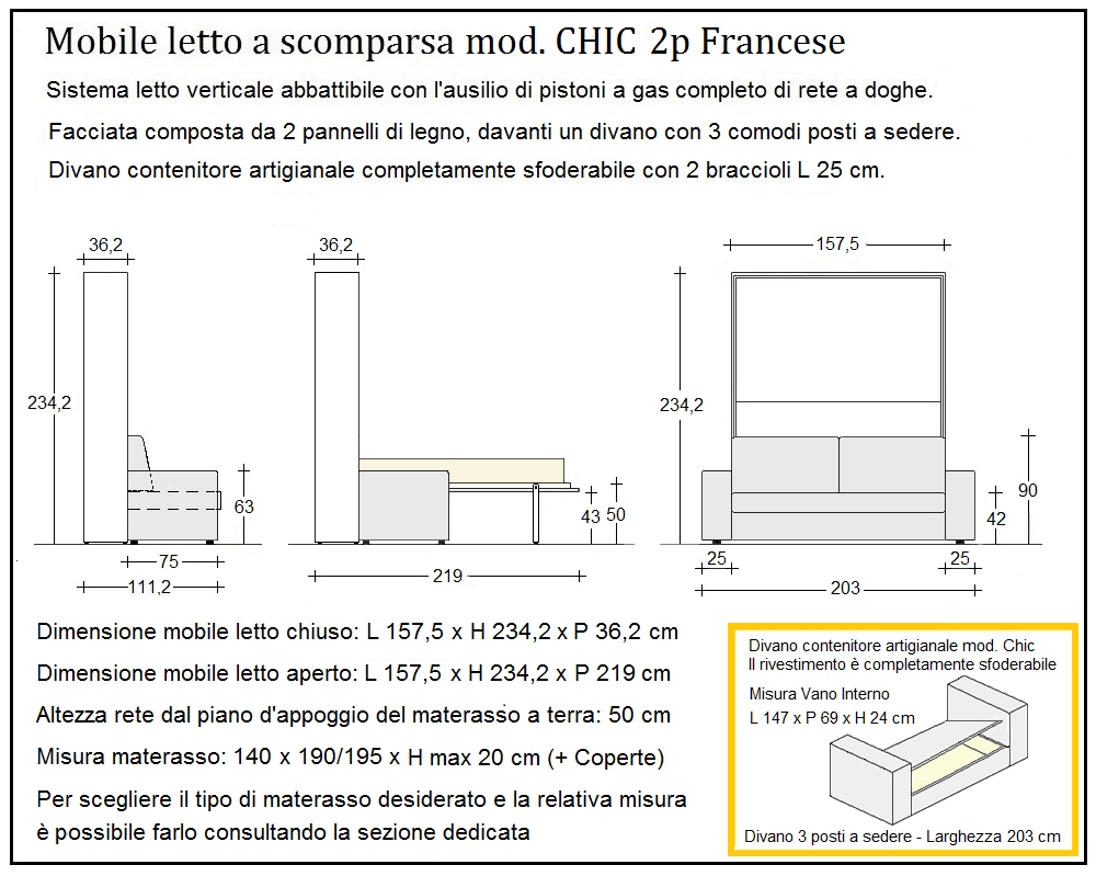 scheda tecnica letto a scomparsa letti due piazze francese chic