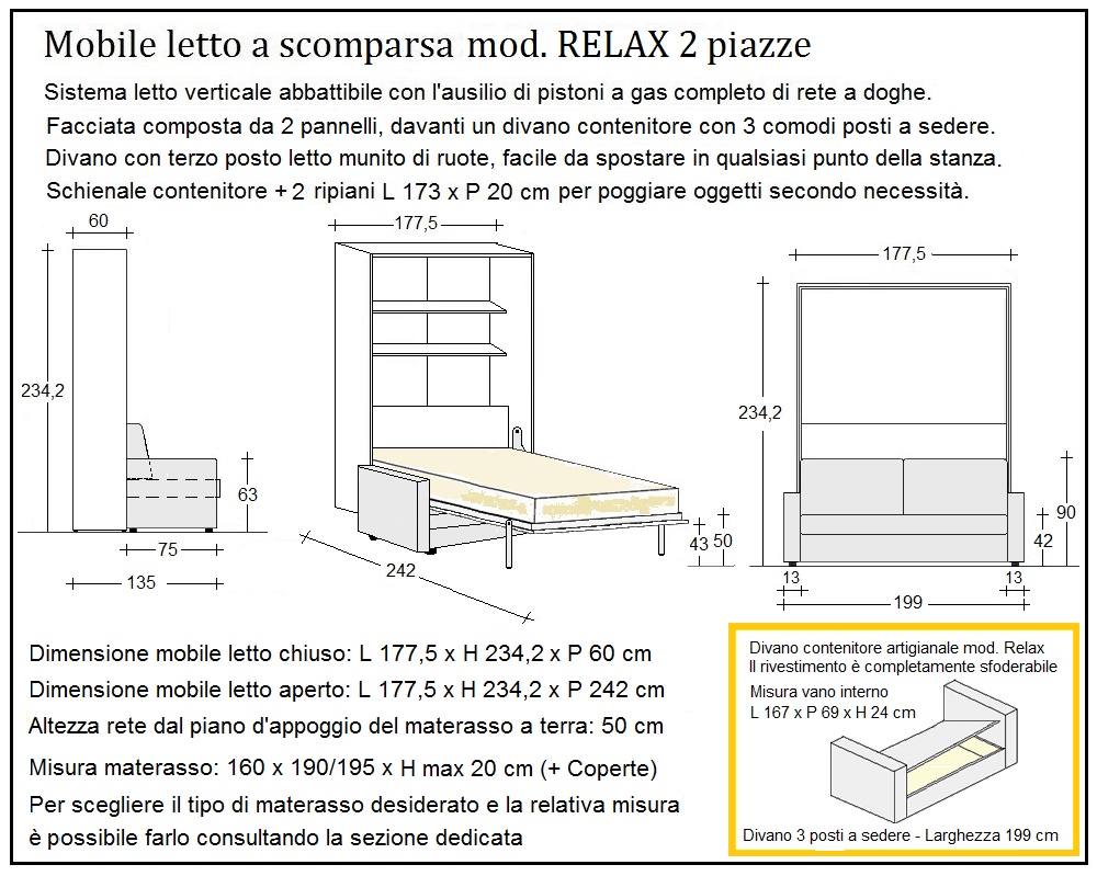 scheda tecnica letto a scomparsa letti due piazze relax