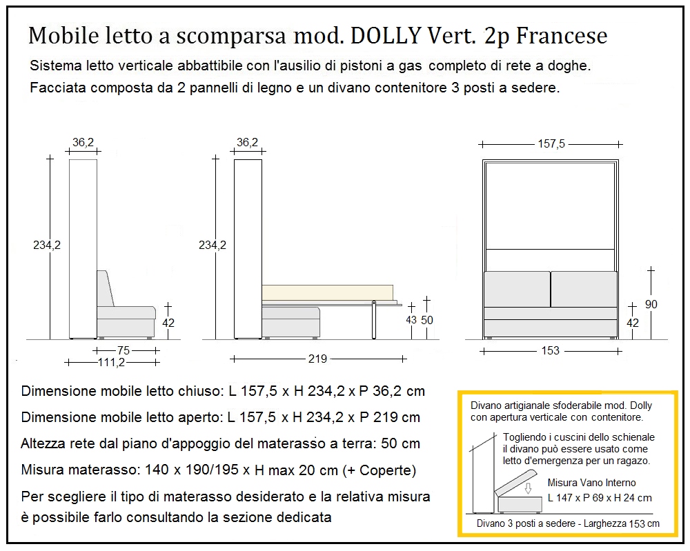 scheda tecnica letto a scomparsa letti due piazze francese dolly verticale