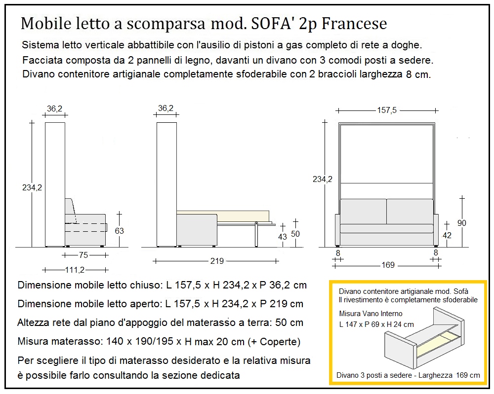 scheda tecnica letto a scomparsa letti due piazze francese sofà