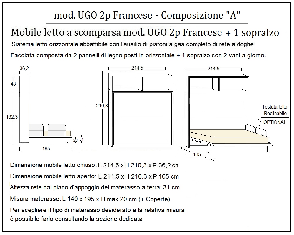 scheda tecnica letto a scomparsa letti due piazze francese ugo composizione a