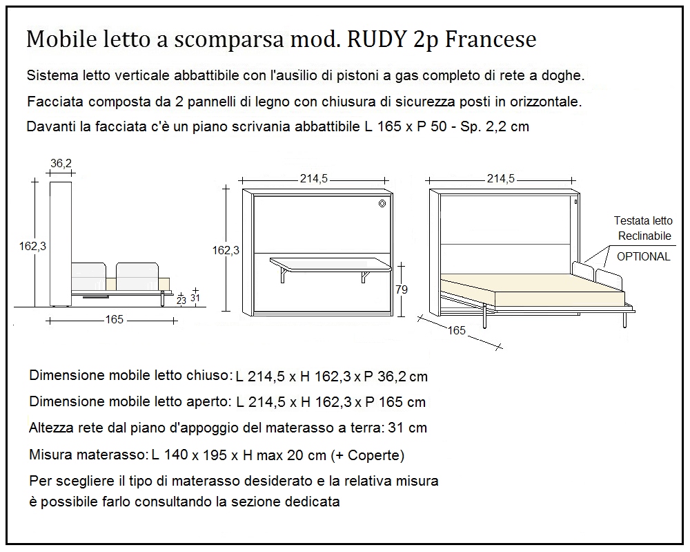 scheda tecnica letto a scomparsa letti due piazze francese rudy