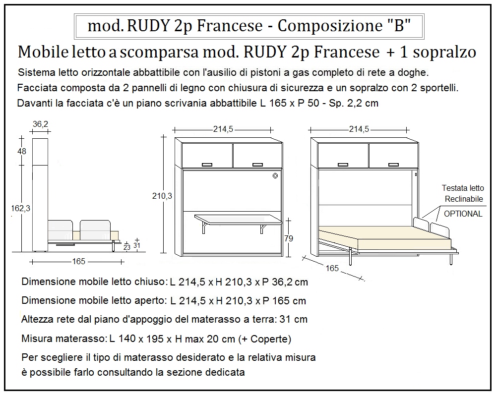 scheda tecnica letto a scomparsa letti due piazze francese rudy composizione b