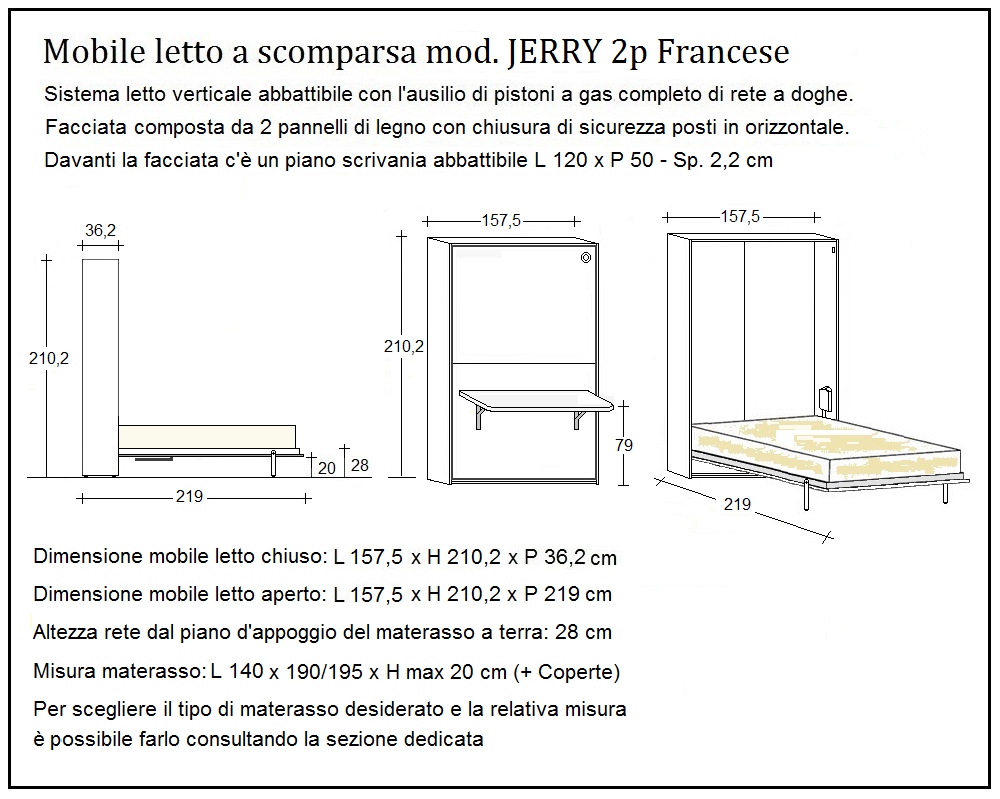 scheda tecnica letto a scomparsa letti due piazze francese jerry