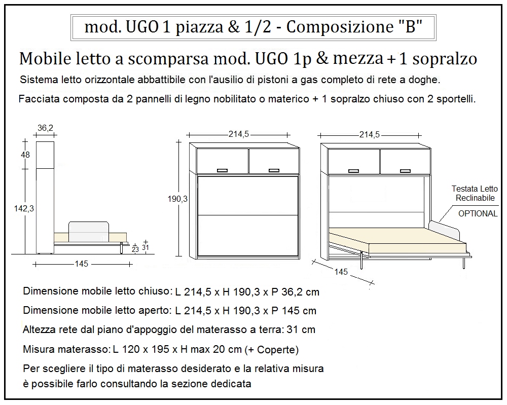 scheda tecnica letto a scomparsa letti una piazza e mezza ugo composizione b