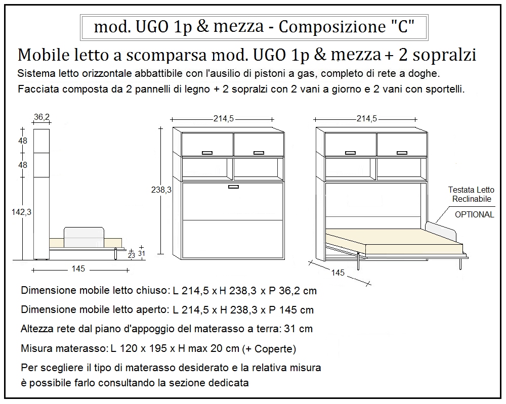 scheda tecnica letto a scomparsa letti una piazza e mezza ugo composizione c