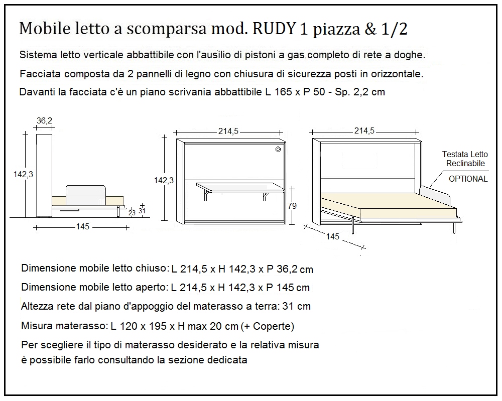 scheda tecnica letto a scomparsa letti una piazza e mezza rudy