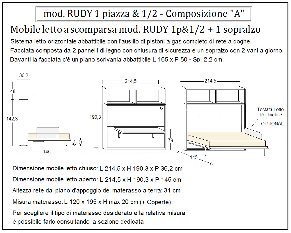 scheda tecnica letto a scomparsa letti una piazza e mezza rudy composizione a