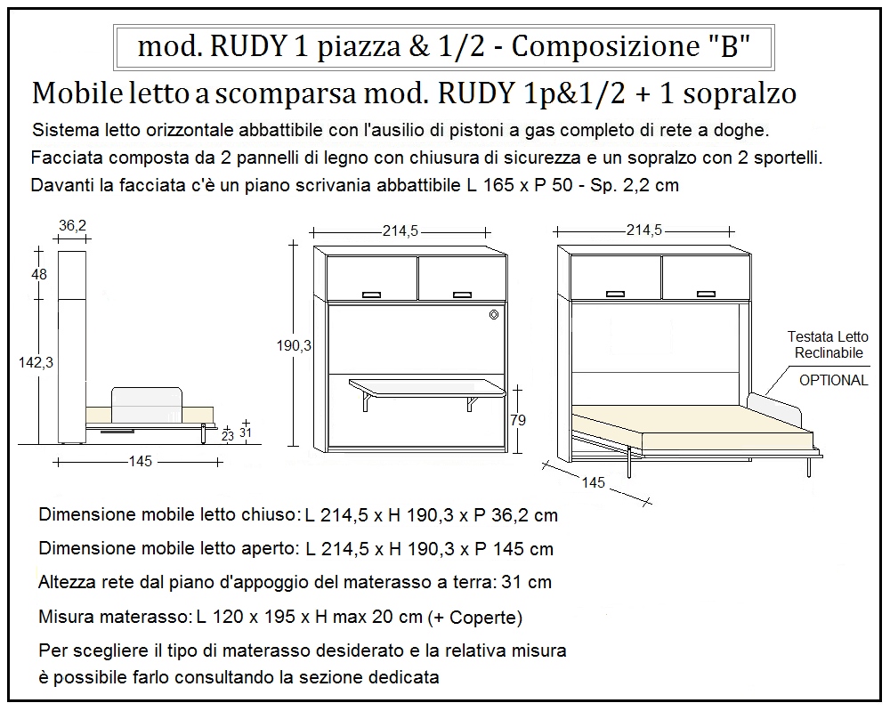 scheda tecnica letto a scomparsa letti una piazza e mezza rudy composizione b