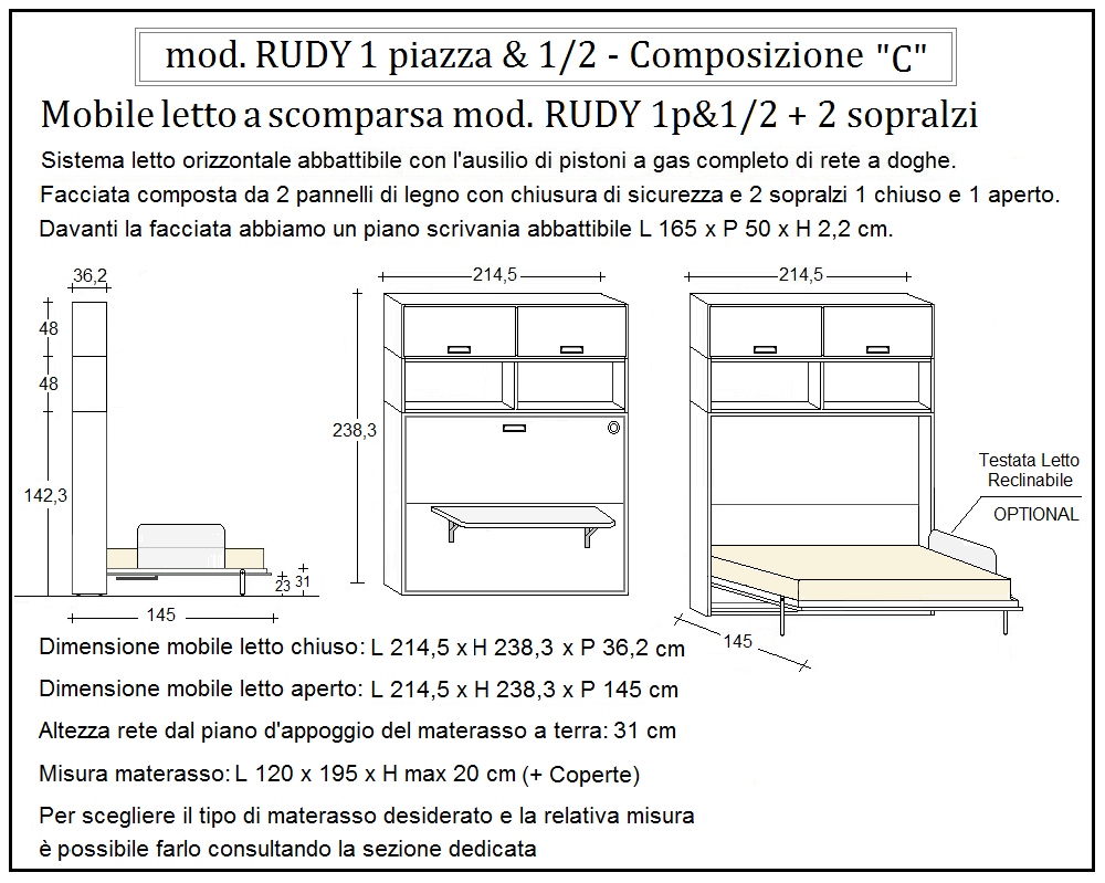 scheda tecnica letto a scomparsa letti una piazza e mezza rudy composizione c