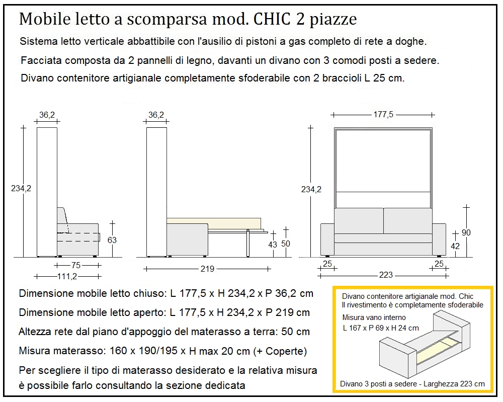 scheda tecnica letto a scomparsa letti due piazze chic