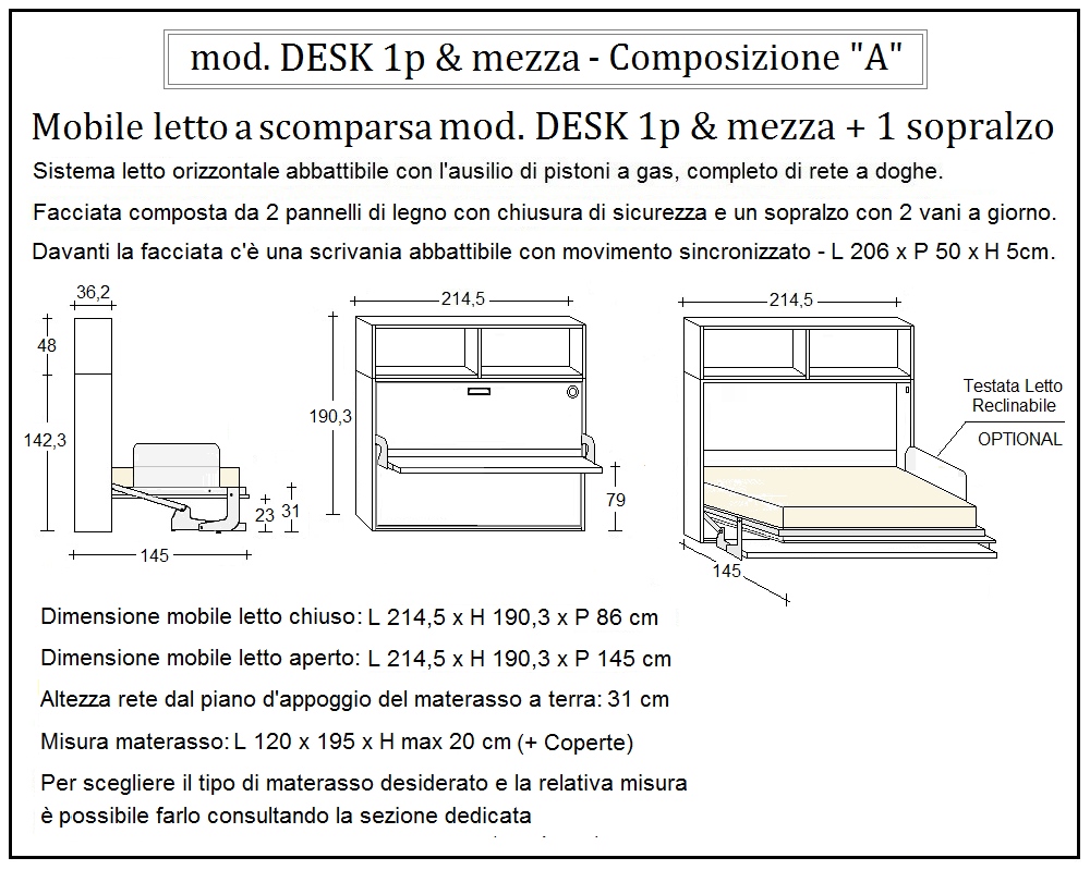 scheda tecnica letto a scomparsa letti una piazza e mezza desk composizione a