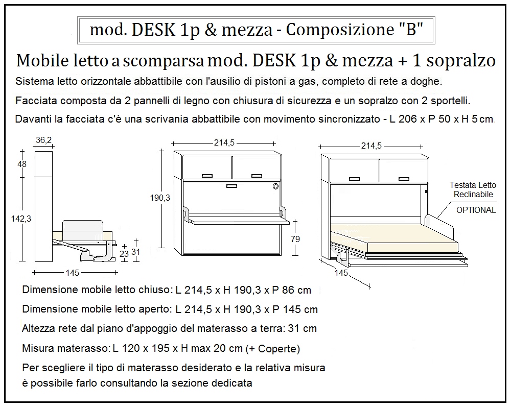 scheda tecnica letto a scomparsa letti una piazza e mezza desk composizione b