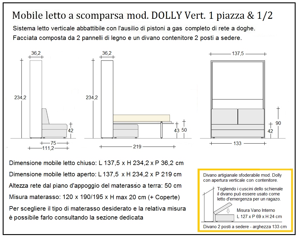 scheda tecnica letto a scomparsa letti una piazza e mezza dolly verticale