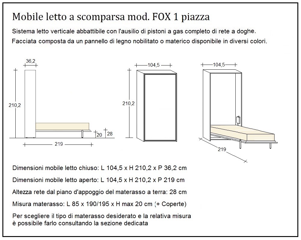 scheda tecnica letto a scomparsa letti una piazza fox