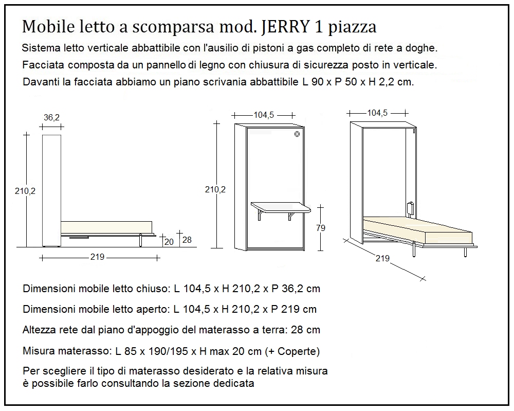 scheda tecnica letto a scomparsa letti una piazza jerry