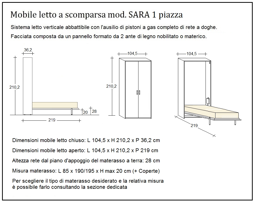 scheda tecnica letto a scomparsa letti una piazza sara