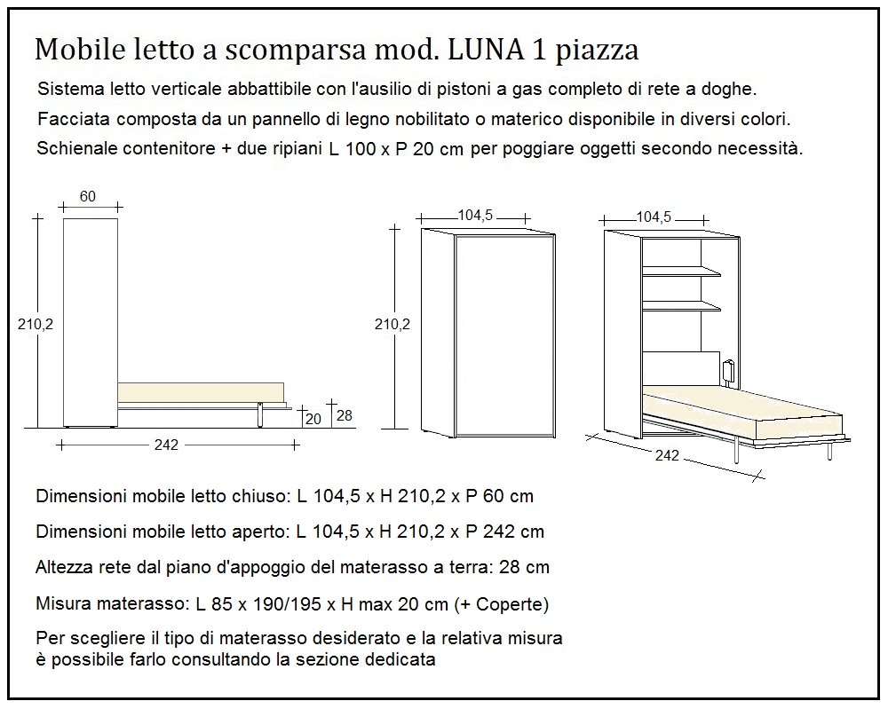 scheda tecnica letto a scomparsa letti una piazza luna