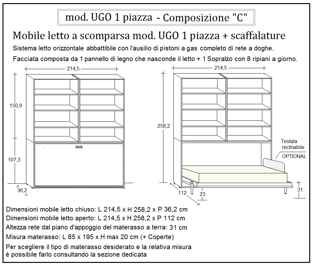 scheda tecnica letto a scomparsa letti una piazza ugo composizione c