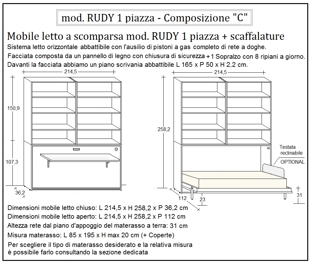 scheda tecnica letto a scomparsa letti una piazza rudy composizione c