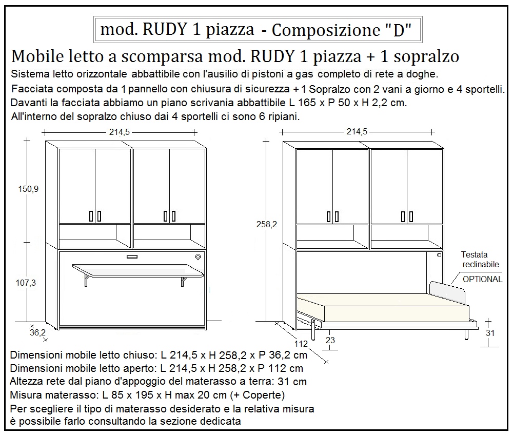 scheda tecnica letto a scomparsa letti una piazza rudy composizione d