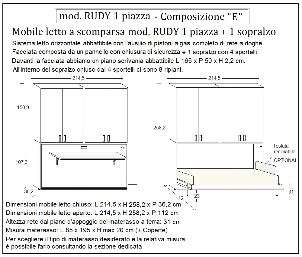 scheda tecnica letto a scomparsa letti una piazza rudy composizione e