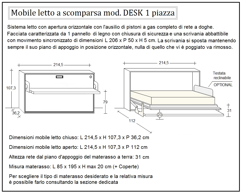 scheda tecnica letto a scomparsa letti una piazza desk