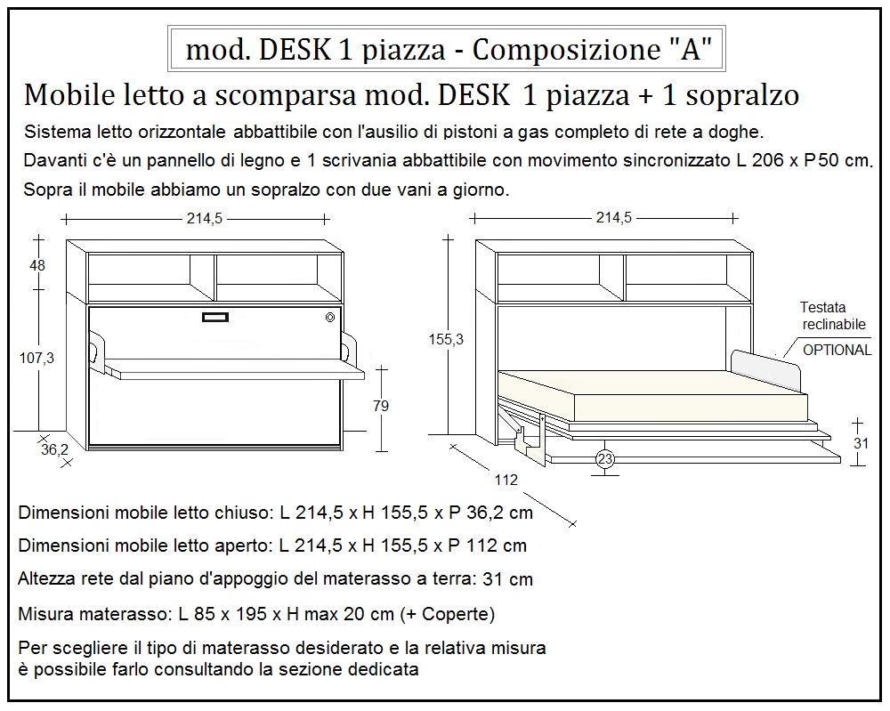 scheda tecnica letto a scomparsa letti una piazza desk composizione a