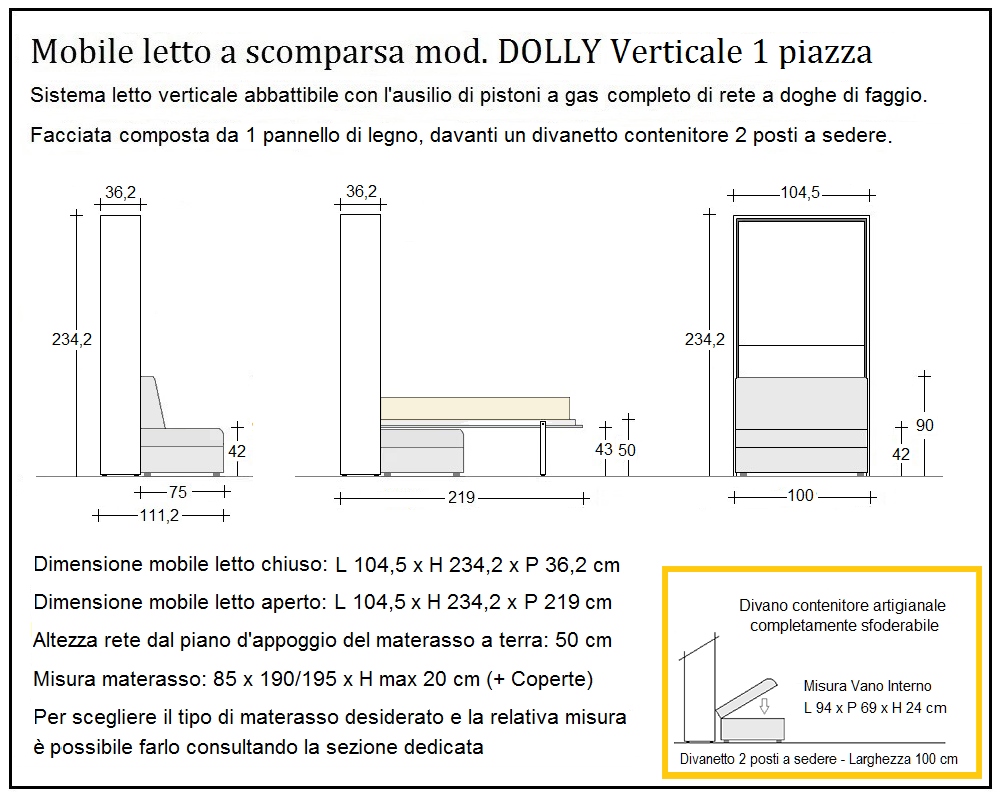 scheda tecnica letto a scomparsa letti una piazza dolly verticale