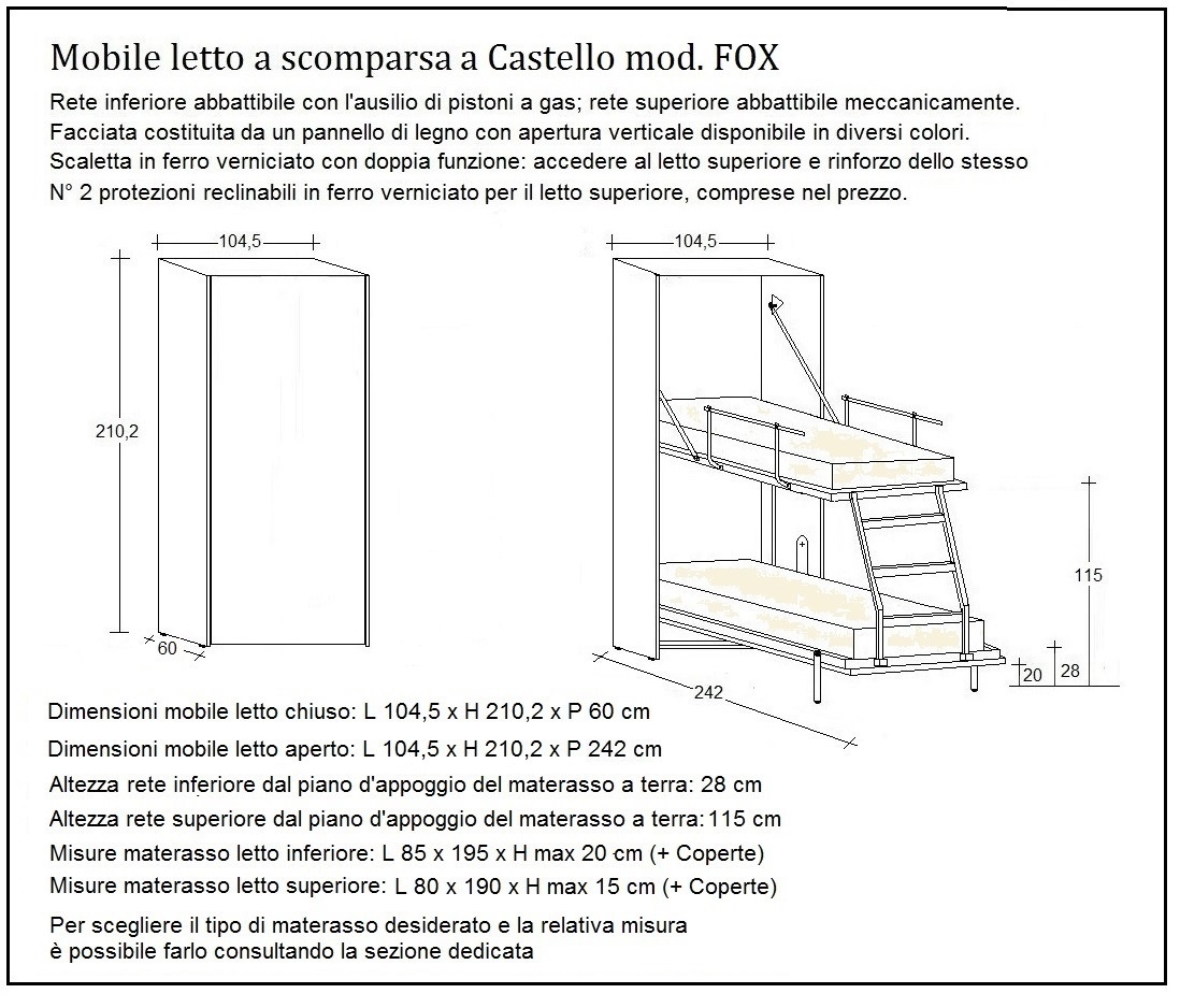 scheda tecnica letto a scomparsa letti castello fox