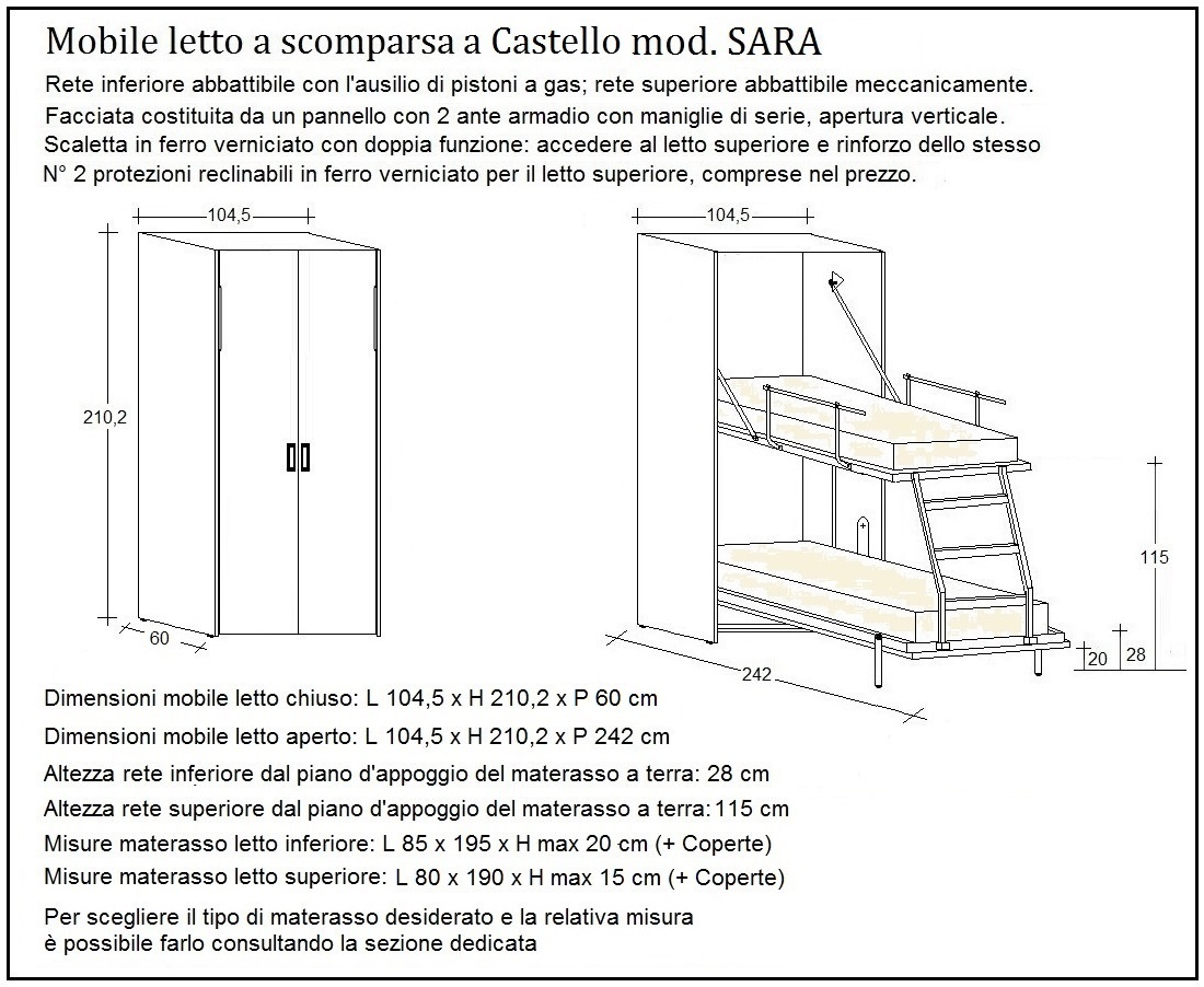 scheda tecnica letto a scomparsa letti castello sara